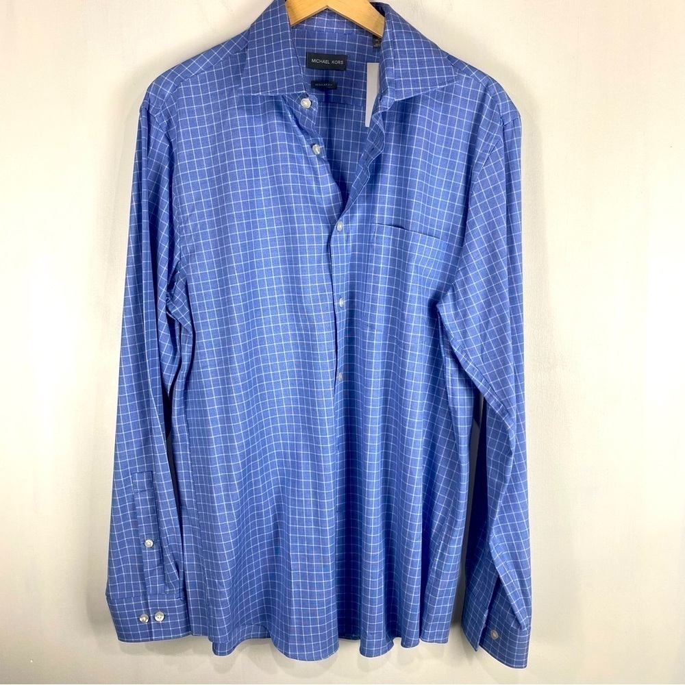 Michael Kors Men's Button Up Down Dress Shirt Top Regular Fit Plaid Large 16 NWT